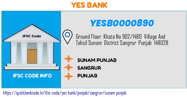 Yes Bank Sunam Punjab YESB0000890 IFSC Code