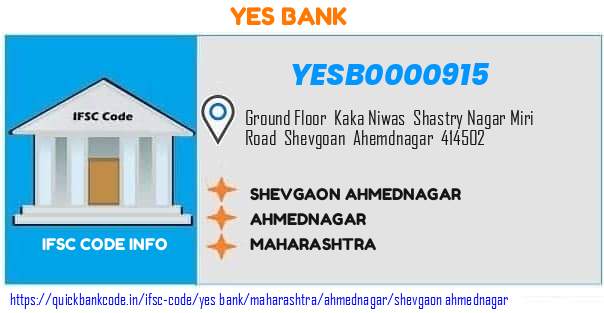 Yes Bank Shevgaon Ahmednagar YESB0000915 IFSC Code