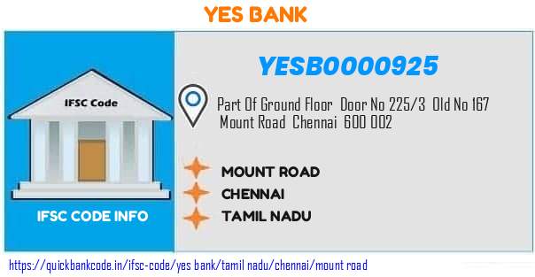 Yes Bank Mount Road YESB0000925 IFSC Code