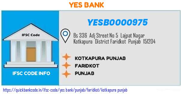 Yes Bank Kotkapura Punjab YESB0000975 IFSC Code