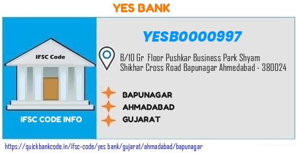 Yes Bank Bapunagar YESB0000997 IFSC Code