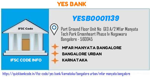 Yes Bank Mfar Manyata Bangalore YESB0001139 IFSC Code