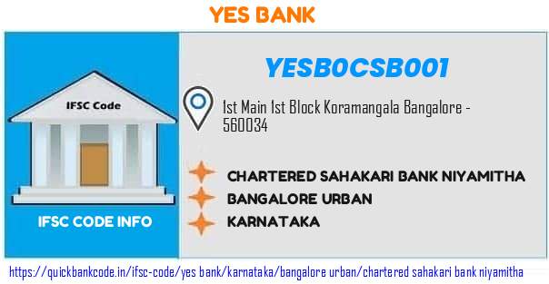 Yes Bank Chartered Sahakari Bank Niyamitha YESB0CSB001 IFSC Code