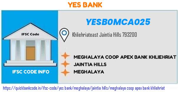Yes Bank Meghalaya Coop Apex Bank Khliehriat YESB0MCA025 IFSC Code