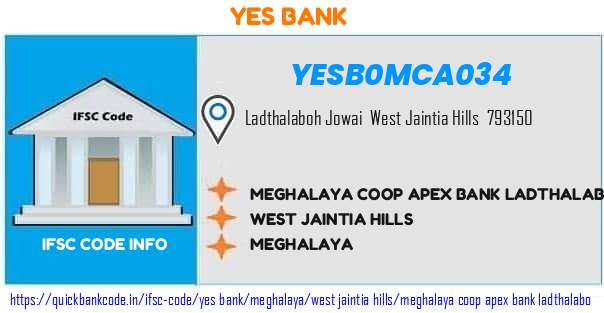 Yes Bank Meghalaya Coop Apex Bank Ladthalabo YESB0MCA034 IFSC Code