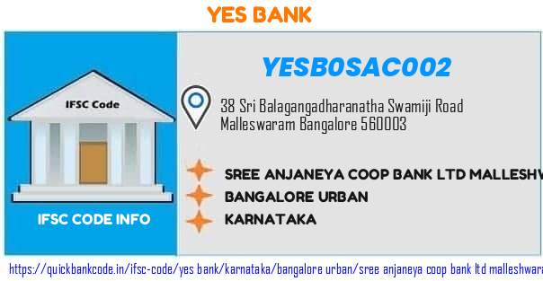 Yes Bank Sree Anjaneya Coop Bank  Malleshwaram YESB0SAC002 IFSC Code