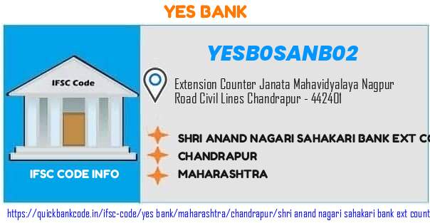 Yes Bank Shri Anand Nagari Sahakari Bank Ext Counter YESB0SANB02 IFSC Code