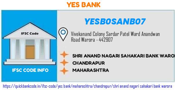 Yes Bank Shri Anand Nagari Sahakari Bank Warora YESB0SANB07 IFSC Code