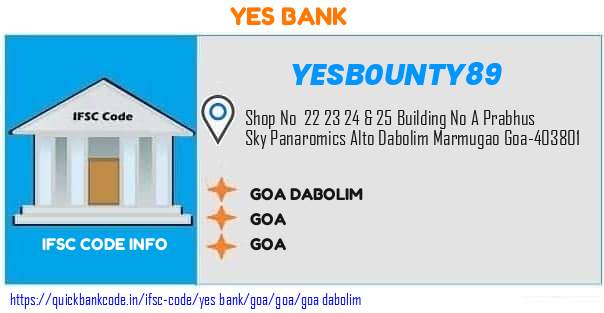 Yes Bank Goa Dabolim YESB0UNTY89 IFSC Code