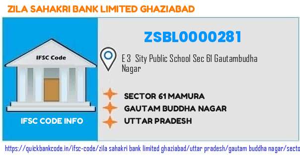 Zila Sahakri Bank   Ghaziabad Sector 61 Mamura ZSBL0000281 IFSC Code